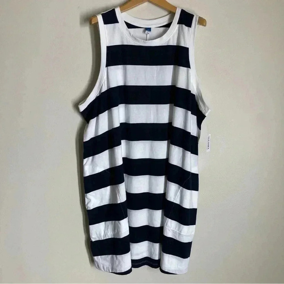 Old Navy Women's 3X NWT Navy and White Striped Cotton Dress with Pockets - Picture 1 of 10